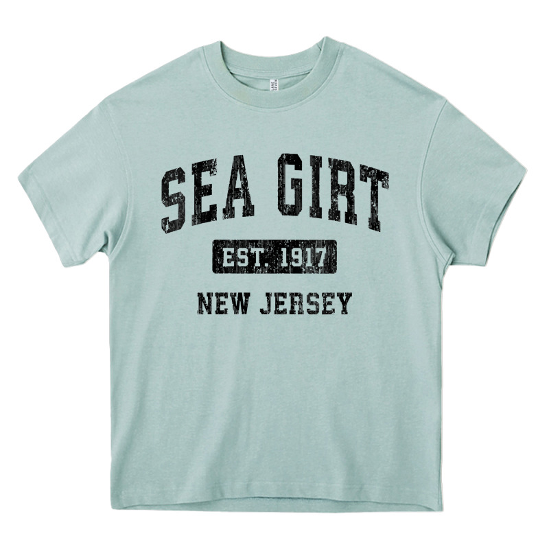 Womens Sea Girt New Jersey Nj Vintage Sports Design Black Design V Nec Heavy Core Tee by linhVisuals | Teevron