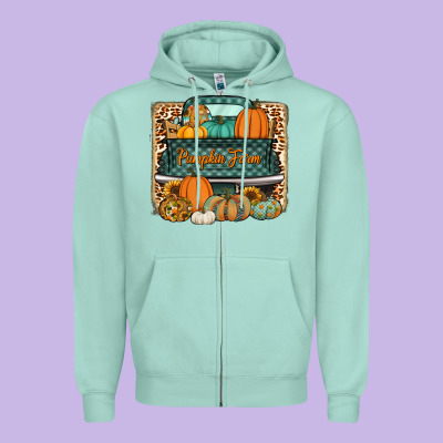 Pumpkin Farm Truck Zipper Hoodie Designed By Jasminsmagicworld