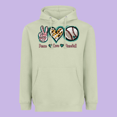 Peace Love Baseball Heavyweight Hoodie Designed By Jasminsmagicworld