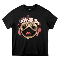 Black pug floral Heavy Core Tee - Jasminsmagicworld
