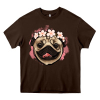 Chocolate Brown pug floral Heavy Core Tee - Jasminsmagicworld