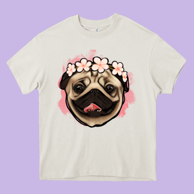Pug Floral Heavy Core Tee Designed By Jasminsmagicworld