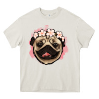 Cream pug floral Heavy Core Tee - Jasminsmagicworld