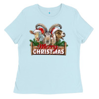Baby Blue Merry Christmas Goats Ladies Tee - LillyAllenDesigns