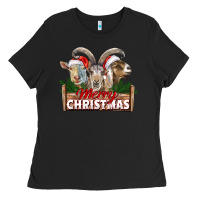 Black Merry Christmas Goats Ladies Tee - LillyAllenDesigns