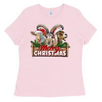 Bubblegum Pink Merry Christmas Goats Ladies Tee - LillyAllenDesigns