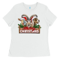 White Merry Christmas Goats Ladies Tee - LillyAllenDesigns