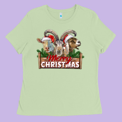 Merry Christmas Goats Ladies Tee Designed By Lillyallendesigns