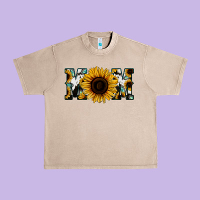 Sunflower Cowhide Mom Urban Heavy Tee Designed By Jasminsmagicworld