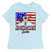 Baby Blue American junkie Ladies Tee - CowhideDigitalArt
