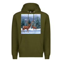 Army Green winter deer Premium Hoodie - BarkalooDesign