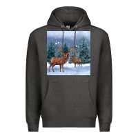 Charcoal Heather winter deer Premium Hoodie - BarkalooDesign