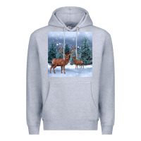 Heather Grey winter deer Premium Hoodie - BarkalooDesign