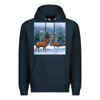 Navy winter deer Premium Hoodie - BarkalooDesign