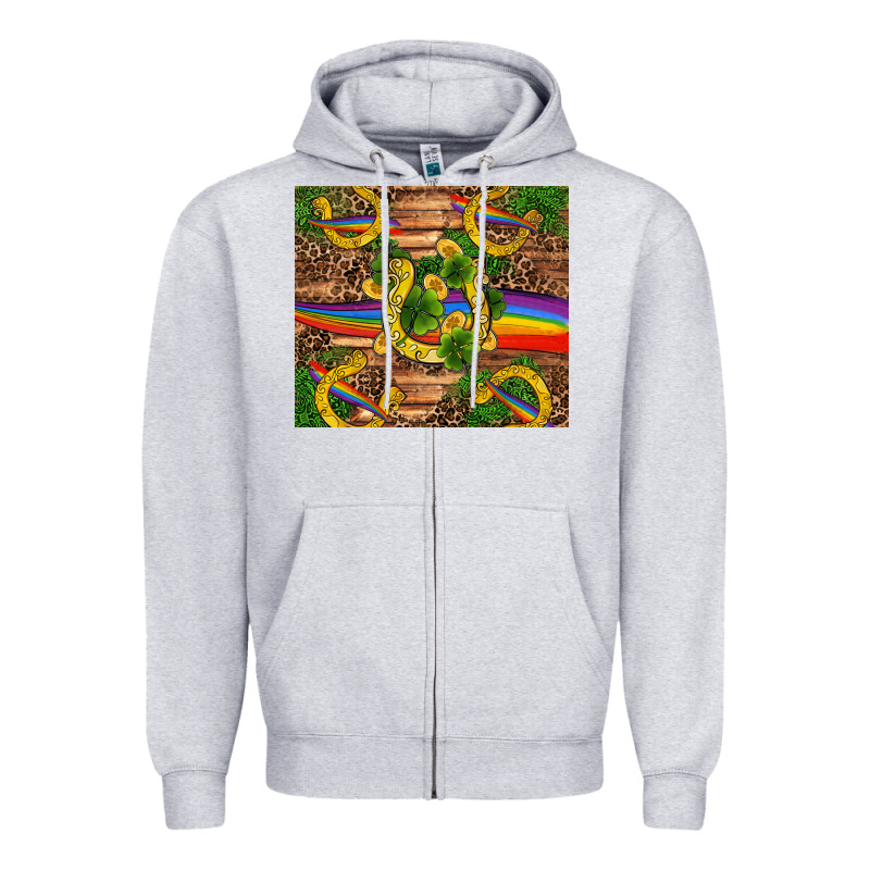 St Patricks Day Horseshoe Shamrock Rainbow Gold Zipper Hoodie by RanaPortraitStore | Teevron