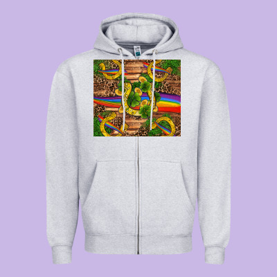 St Patricks Day Horseshoe Shamrock Rainbow Gold Zipper Hoodie Designed By Ranaportraitstore