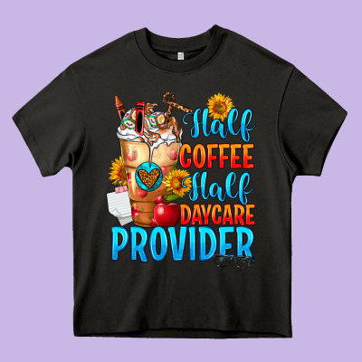 Half Coffee Half Daycare Provider Heavy Core Tee Designed By Fadigitalartstudio