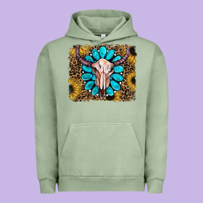 Leopard Sunflowers And Gemstone Skull Urban Hoodie Designed By Ranaportraitstore