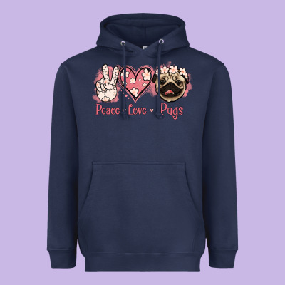 Peace Love Pugs Heavyweight Hoodie Designed By Jasminsmagicworld