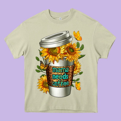 Mama Needs Coffee Cup Heavy Core Tee Designed By Fadigitalartstudio