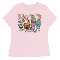 Bubblegum Pink Summer Vibes Ladies Tee - CowhideDigitalArt