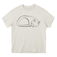 Cream Sleeping Cat Line Art Heavy Core Tee - linhVisuals