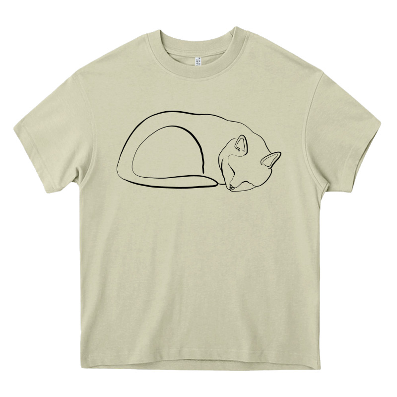 Sleeping Cat Line Art Heavy Core Tee by linhVisuals | Teevron