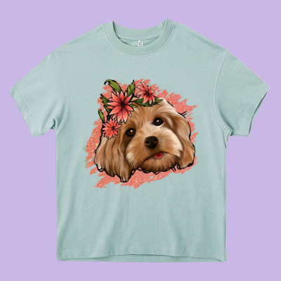 Cockapoo Floral Pink Glitter Heavy Core Tee Designed By Jasminsmagicworld