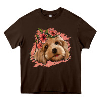 Chocolate Brown cockapoo floral pink glitter Heavy Core Tee - Jasminsmagicworld