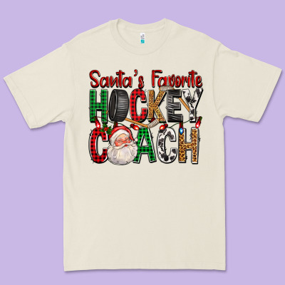 Santa's Favorite Hockey Coach For Christmas Premium Tee Designed By Fadigitalartstudio