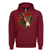 Burgundy Christmas donkey with bandana Zipper Hoodie - Jasminsmagicworld