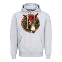 Heather Grey Christmas donkey with bandana Zipper Hoodie - Jasminsmagicworld