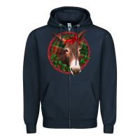 Navy Christmas donkey with bandana Zipper Hoodie - Jasminsmagicworld