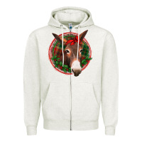 Oatmeal Heather Christmas donkey with bandana Zipper Hoodie - Jasminsmagicworld