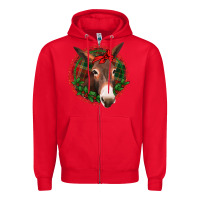 Red Christmas donkey with bandana Zipper Hoodie - Jasminsmagicworld