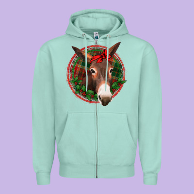 Christmas Donkey With Bandana Zipper Hoodie Designed By Jasminsmagicworld