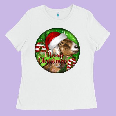Nubian Goat Christmas Ladies Tee Designed By Lillyallendesigns