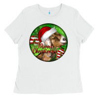 White Nubian Goat Christmas Ladies Tee - LillyAllenDesigns
