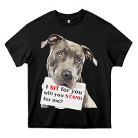 Black pitbull t  shirt i sit for you will you stand for me t  shirt Heavy Core Tee - linhVisuals