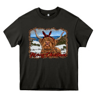Asphalt merry christmas highland cow with farm Heavy Core Tee - RanaPortraitStore