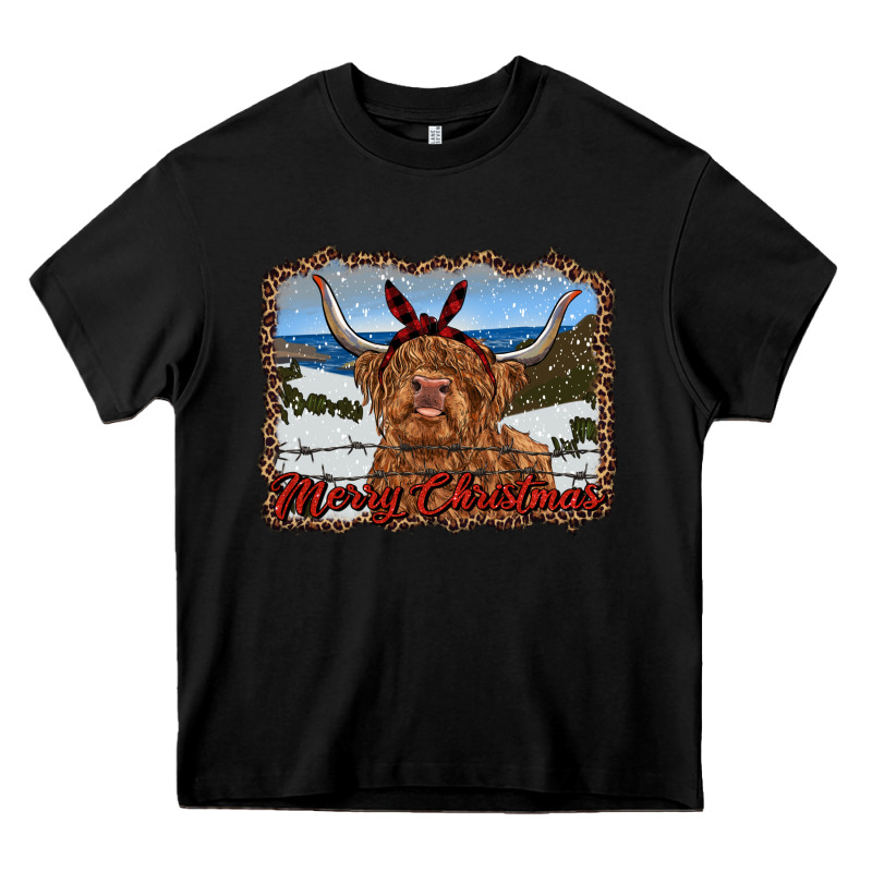 Merry Christmas Highland Cow With Farm Heavy Core Tee by RanaPortraitStore | Teevron