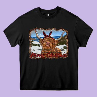 Merry Christmas Highland Cow With Farm Heavy Core Tee Designed By Ranaportraitstore