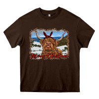 Chocolate Brown merry christmas highland cow with farm Heavy Core Tee - RanaPortraitStore