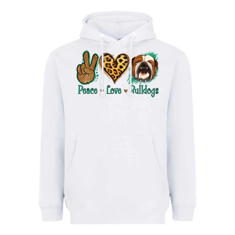 Peace Love Bulldog Heavyweight Hoodie by Jasminsmagicworld | Teevron
