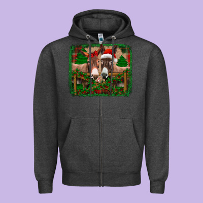 Christmas Donkeys Zipper Hoodie Designed By Jasminsmagicworld