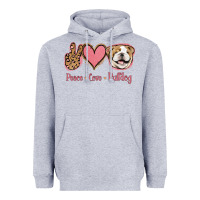 Heather Grey Peace Love Bulldog Heavyweight Hoodie - Jasminsmagicworld