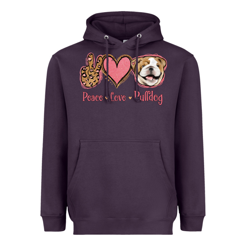 Peace Love Bulldog Heavyweight Hoodie by Jasminsmagicworld | Teevron