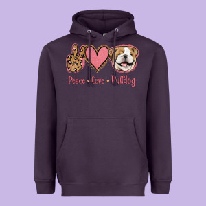 Peace Love Bulldog Heavyweight Hoodie Designed By Jasminsmagicworld