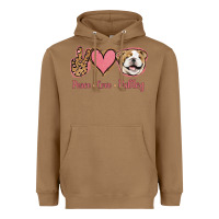 Toasted Coconut Peace Love Bulldog Heavyweight Hoodie - Jasminsmagicworld