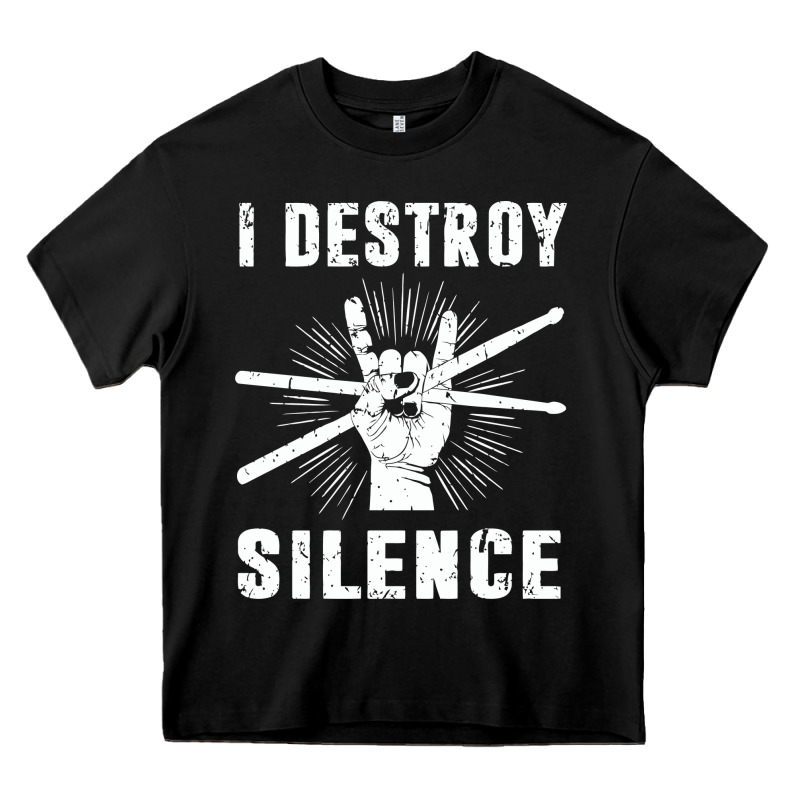 I Destroy Silence Drum Set Drummer Gift Heavy Core Tee by linhVisuals | Teevron